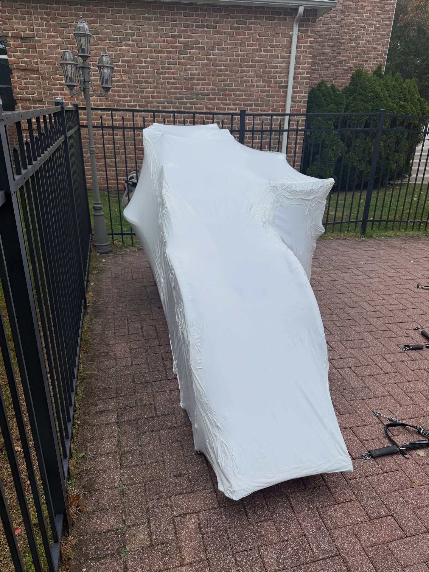 Shrink-wrapped waterfront patio furniture